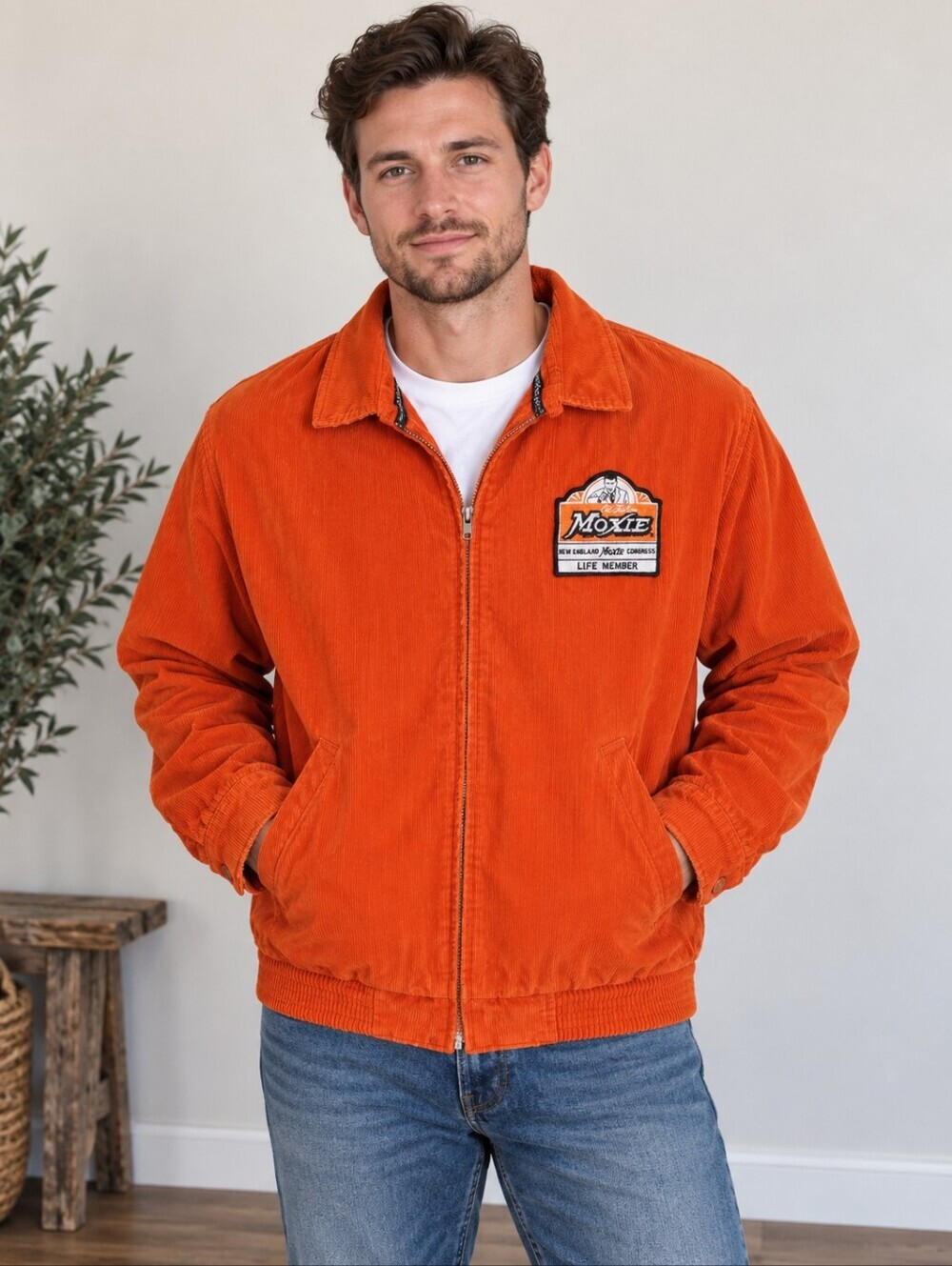 Polo Golf Ralph Lauren Orange Corduroy Jacket Coat Men's Medium M 100% Cotton